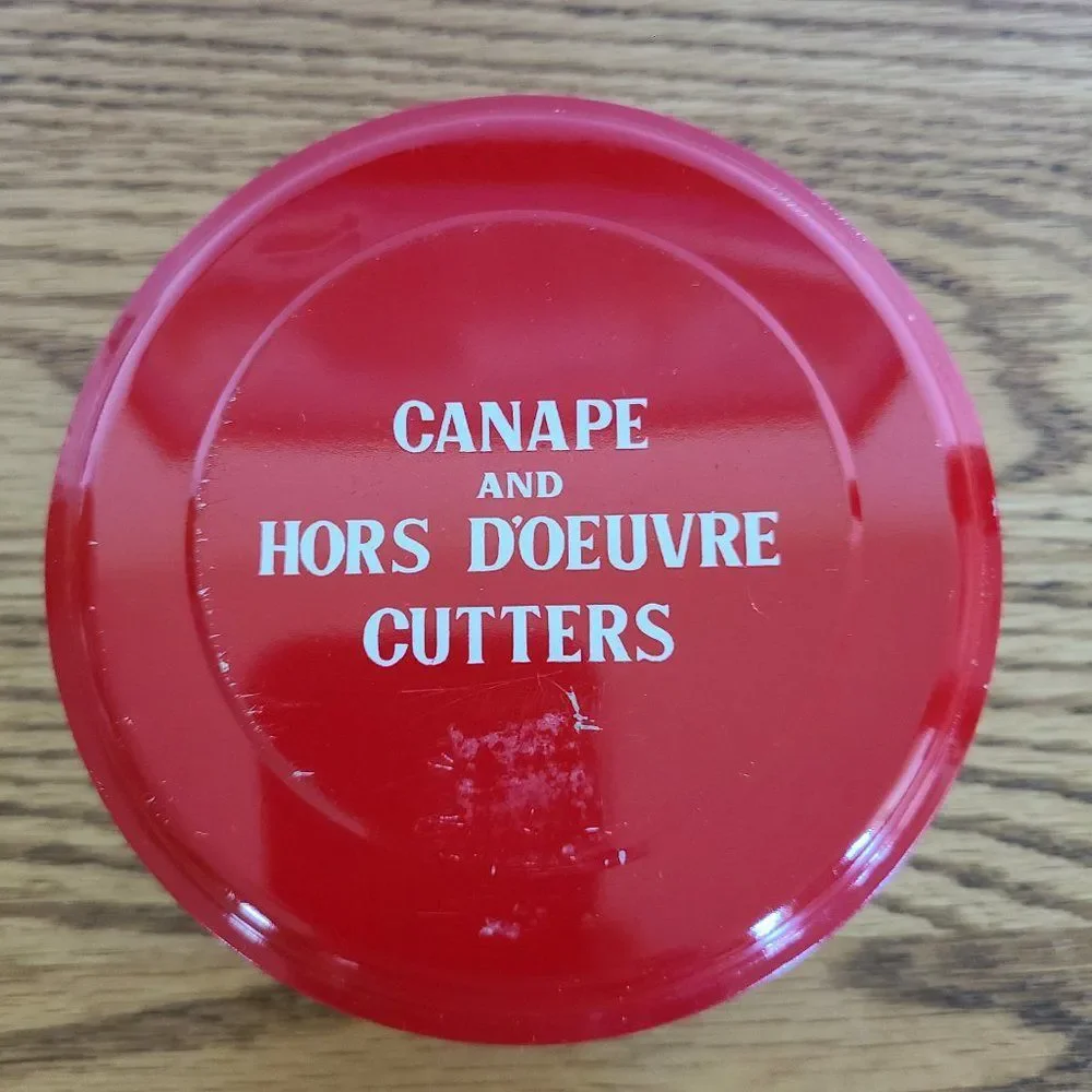 Vintage Party Prep Canape and Hors D'oeuvre Aluminum Cutters Set Of 12 In Tin